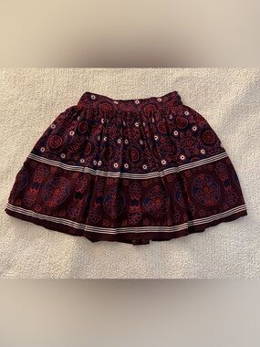 Forever21 Bohemian Printed Smocked Waist Mini Skirt - Burgundy Size Small